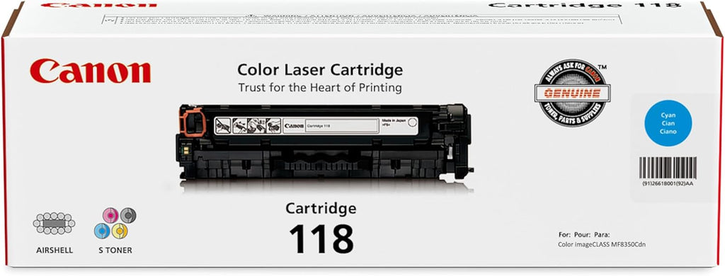 Canon 118 Cyan Toner Cartridge (2661B001) — genuine Canon original, factory sealed box
