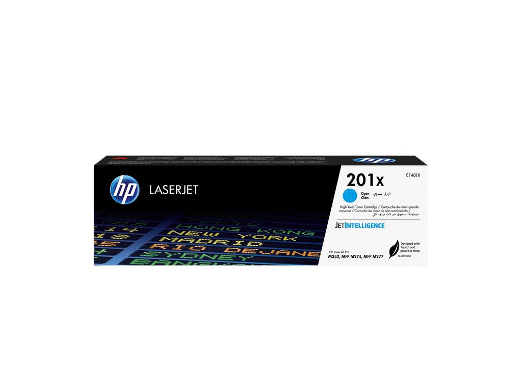 HP 201X Cyan Toner Cartridge (CF401X) — genuine HP original, factory sealed box