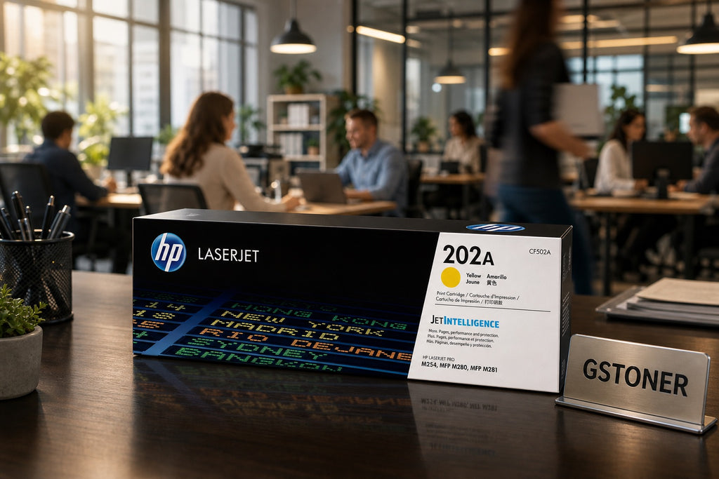 HP 202A Yellow Toner Cartridge — GS TONER studio photo