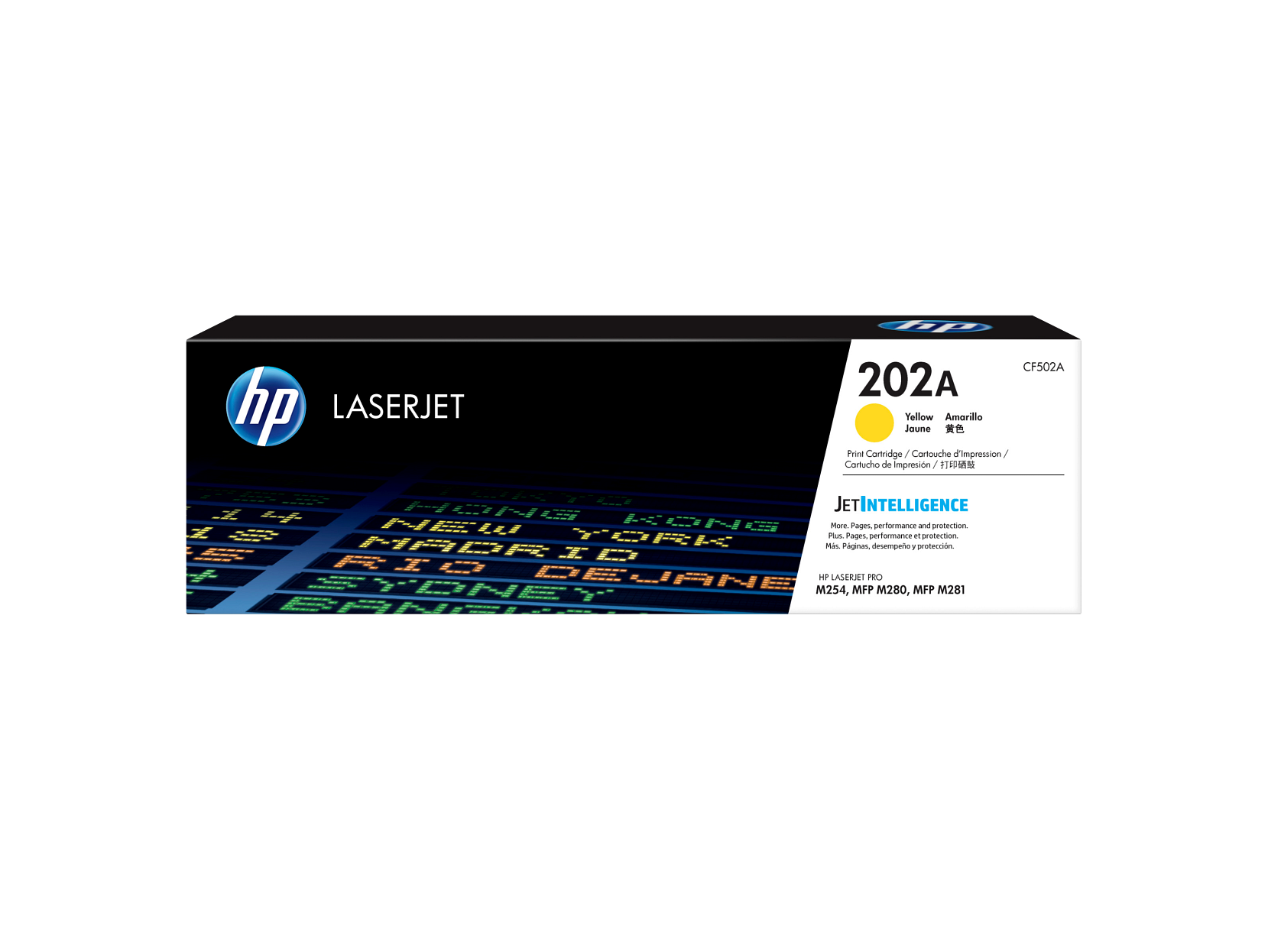 HP 202A Yellow Toner Cartridge (CF502A) — genuine HP original, factory sealed box
