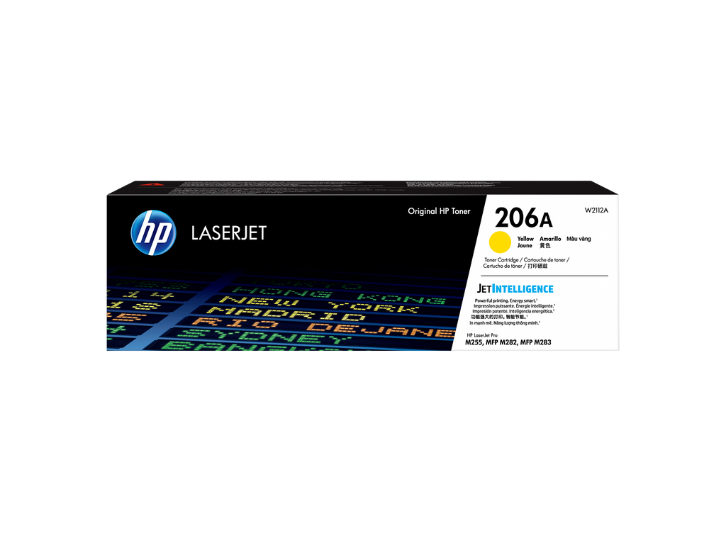 HP 206A Yellow Toner Cartridge (W2112A) — genuine HP original, factory sealed box