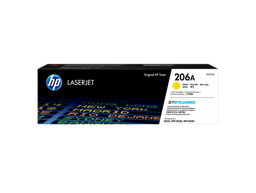 HP 206A Yellow Toner Cartridge (W2112A) — genuine HP original, factory sealed box