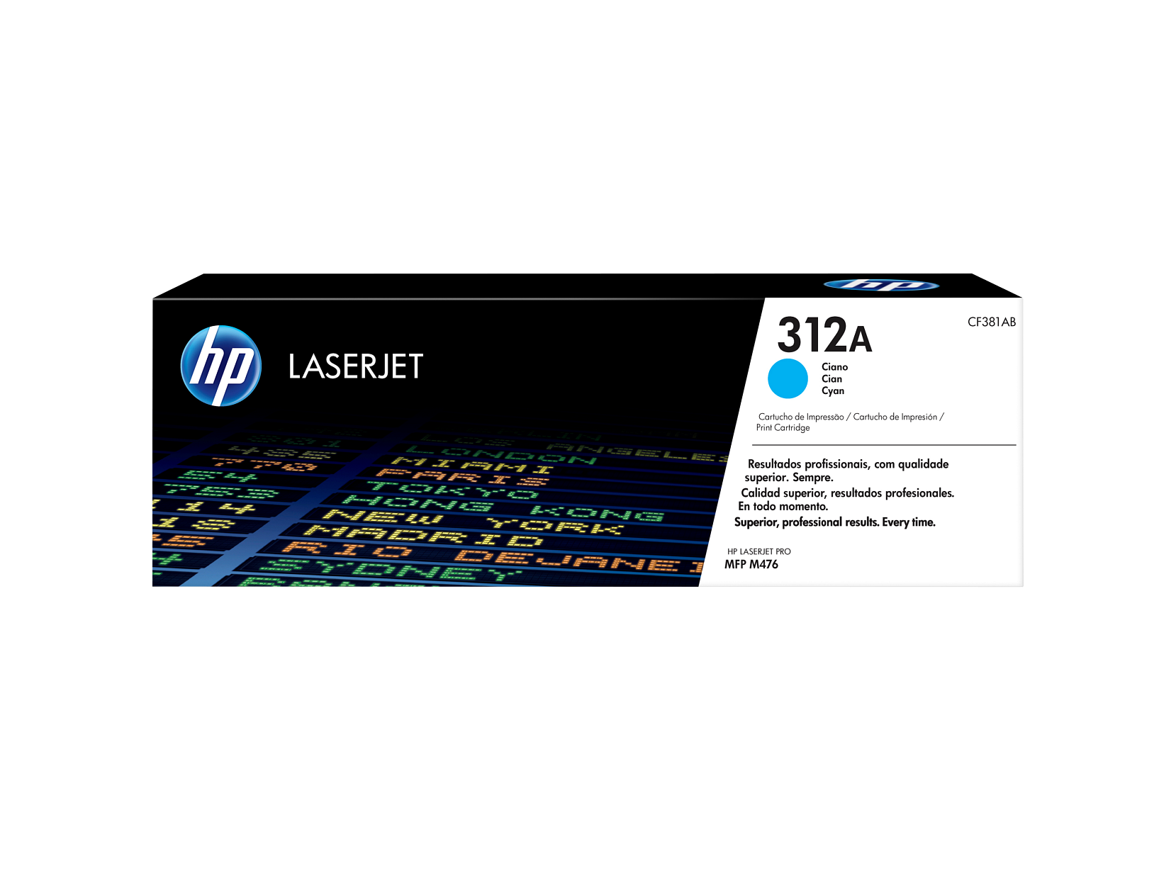 HP 312A Cyan Toner Cartridge (CF381A) — genuine HP original, factory sealed box