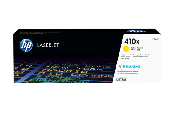 HP 410X Yellow Toner Cartridge (CF412X) — genuine HP original, factory sealed box