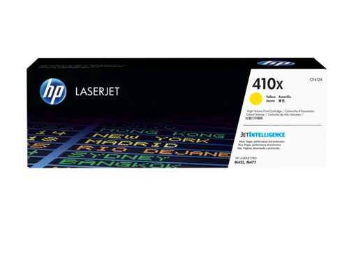 HP 410X Yellow Toner Cartridge (CF412X) — genuine HP original, factory sealed box