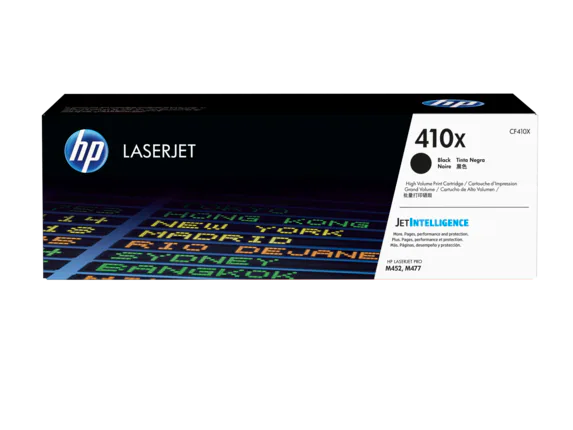 HP 410X Toner Cartridge (CF410X) — genuine HP original, factory sealed box