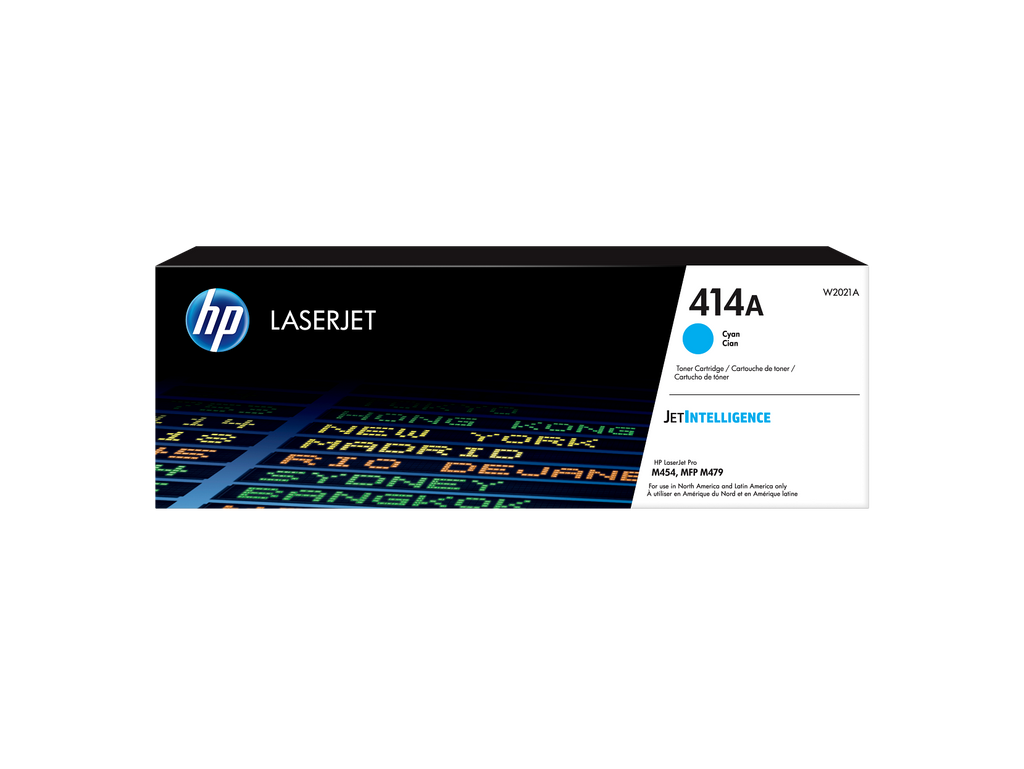 HP 414A Cyan Toner Cartridge (W2021A) — genuine HP original, factory sealed box