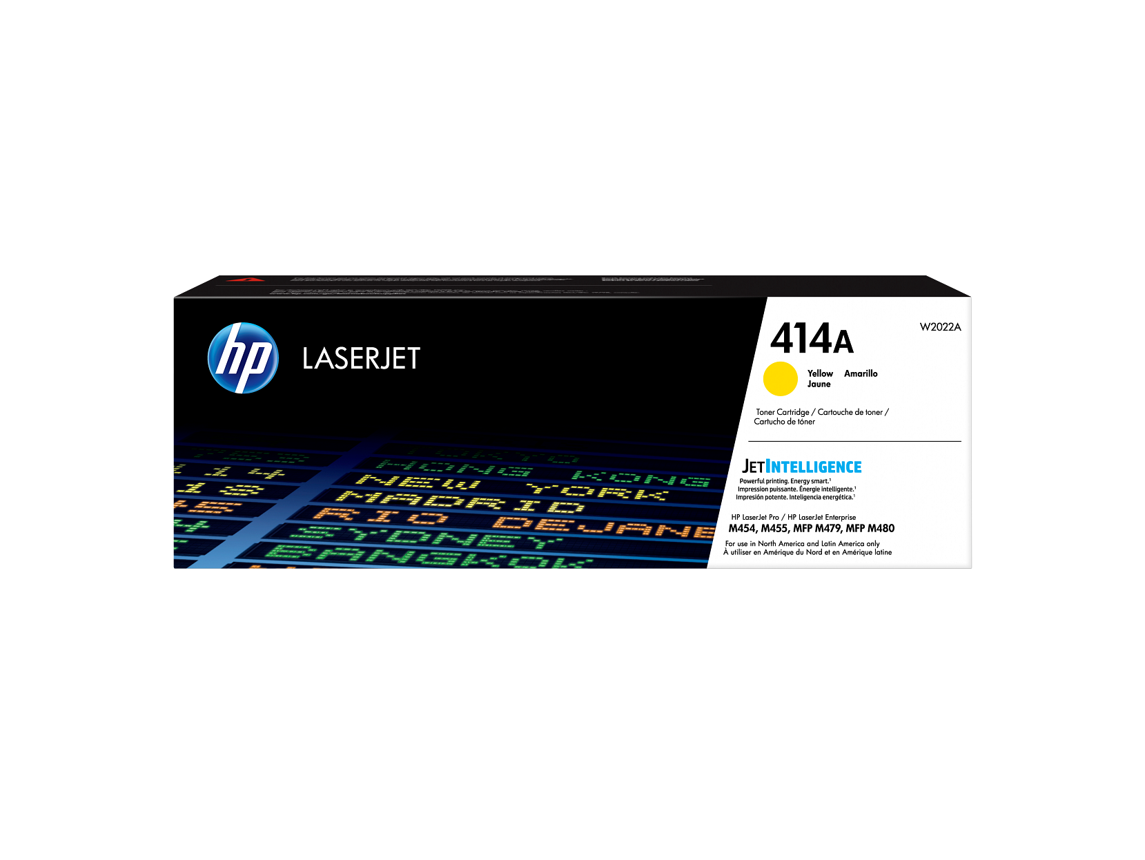 HP 414A Yellow Toner Cartridge (W2022A) — genuine HP original, factory sealed box