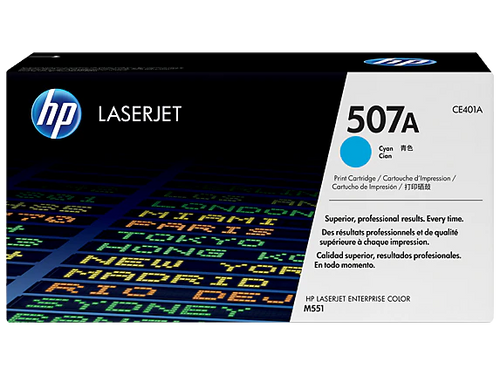 HP 507A Cyan Toner Cartridge (CE401A) — genuine HP original, factory sealed box