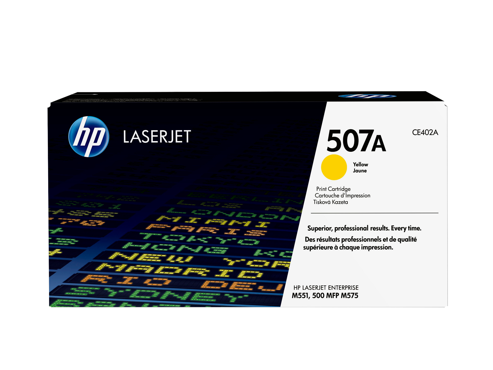 HP 507A Yellow Toner Cartridge (CE402A) — genuine HP original, factory sealed box