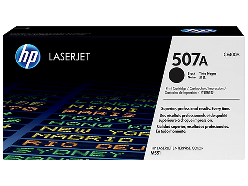 HP 507A Toner Cartridge (CE400A) — genuine HP original, factory sealed box
