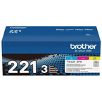 Brother TN221 Toner Cartridge CMY 3-Pack (TN2213PK) — genuine Brother original, factory sealed box