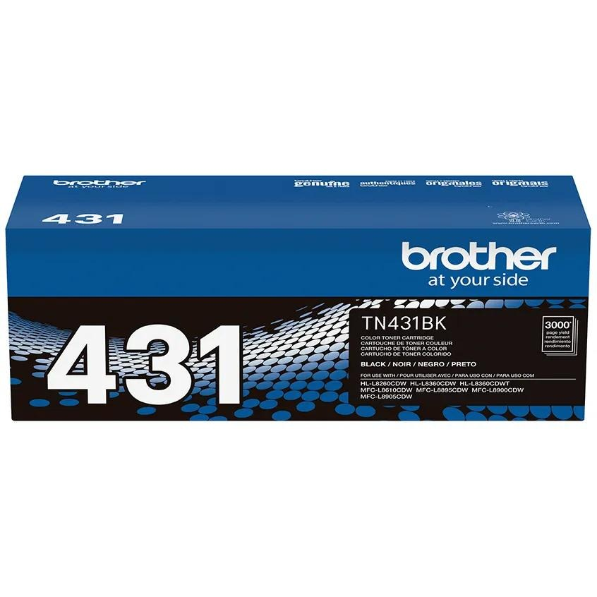 Brother TN431 Black Toner Cartridge (TN431BK) — genuine Brother original, factory sealed box