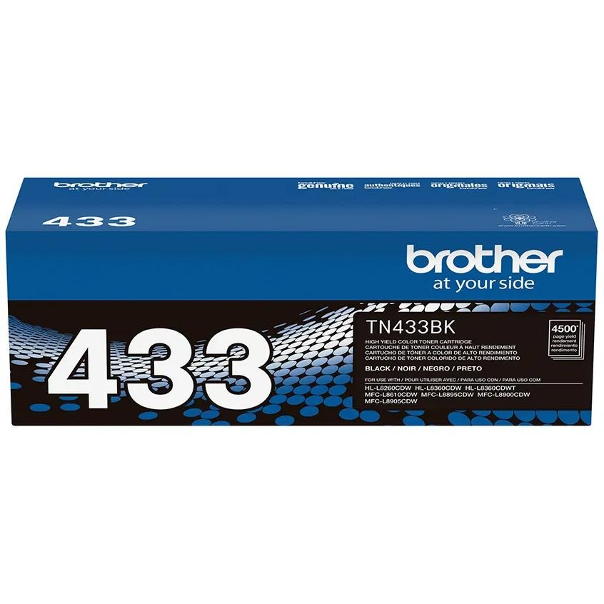 Brother TN433 Black High-Yield Toner Cartridge (TN433BK) — genuine Brother original, factory sealed box