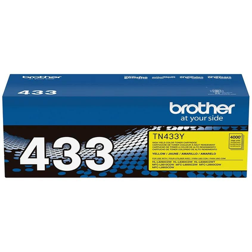 Brother TN433 Yellow High-Yield Toner Cartridge (TN433Y) — genuine Brother original, factory sealed box