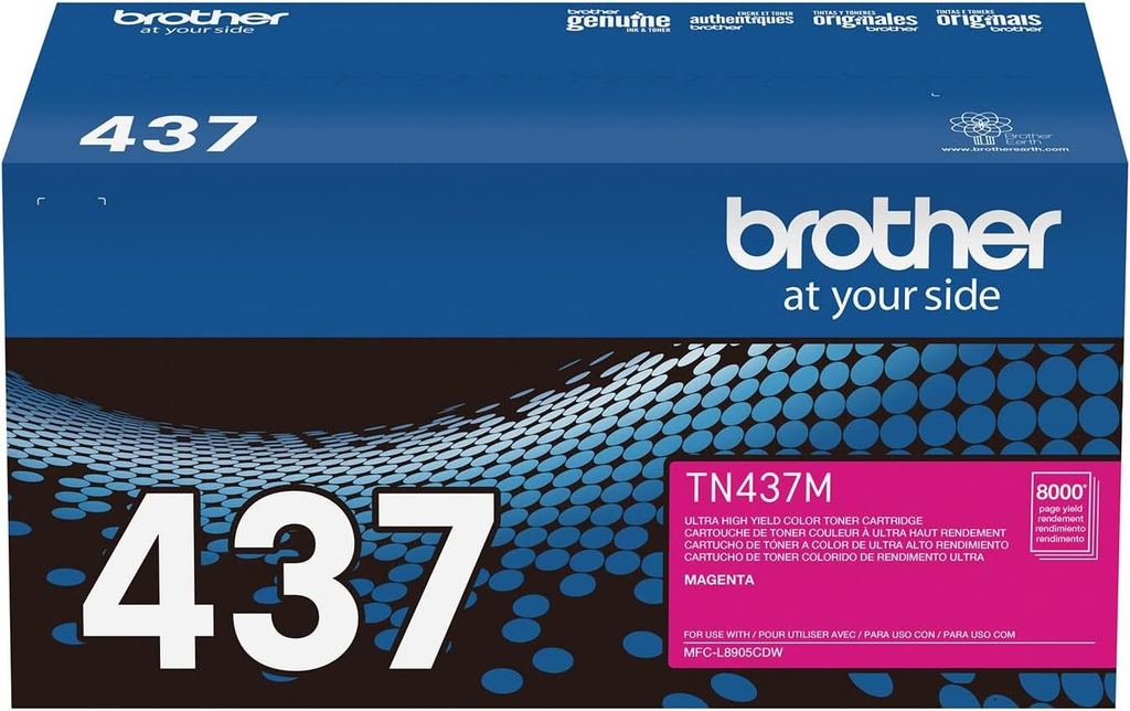Brother TN437 Magenta Ultra High-Yield Toner Cartridge (TN437M) — genuine Brother original, factory sealed box