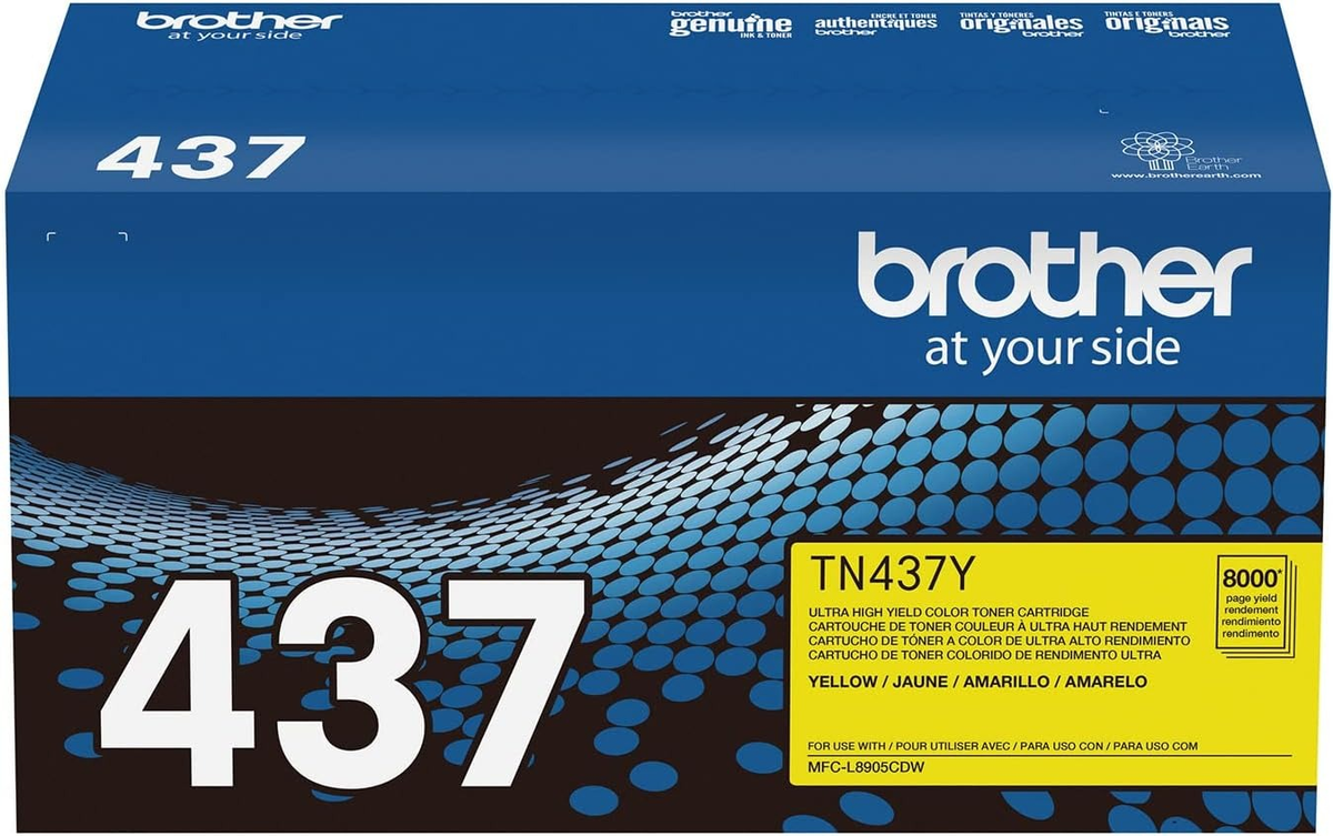 Brother TN437 Yellow Ultra High-Yield Toner Cartridge (TN437Y) — genuine Brother original, factory sealed box