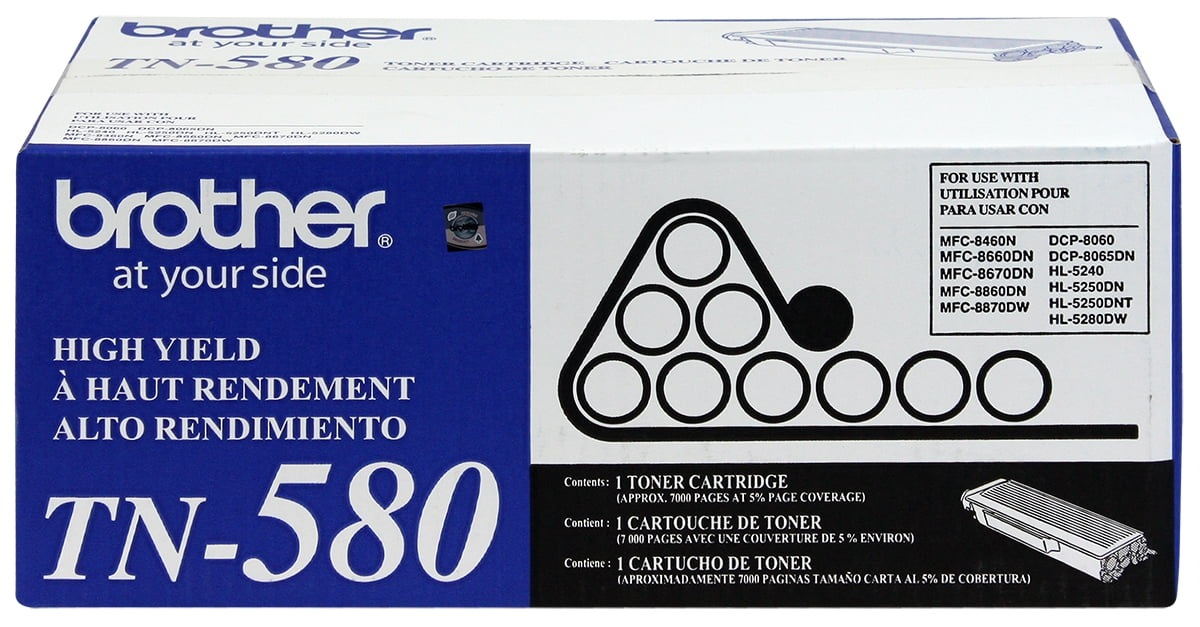 Brother TN580 High-Yield Toner Cartridge (TN580) — genuine Brother original, factory sealed box