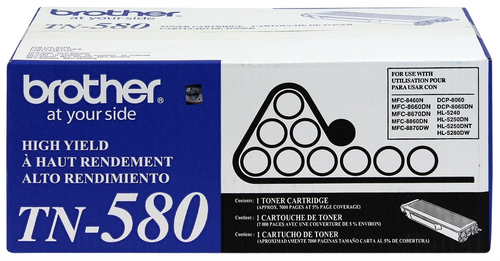 Brother TN580 High-Yield Toner Cartridge (TN580) — genuine Brother original, factory sealed box