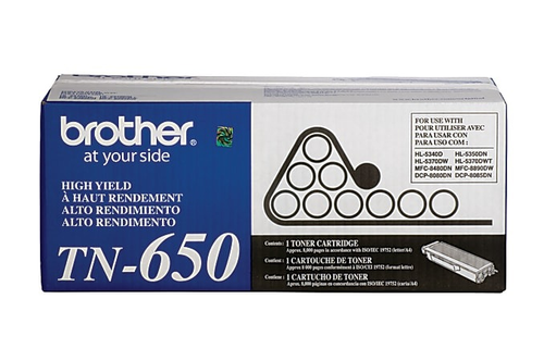 Brother TN650 High-Yield Toner Cartridge (TN650) — genuine Brother original, factory sealed box