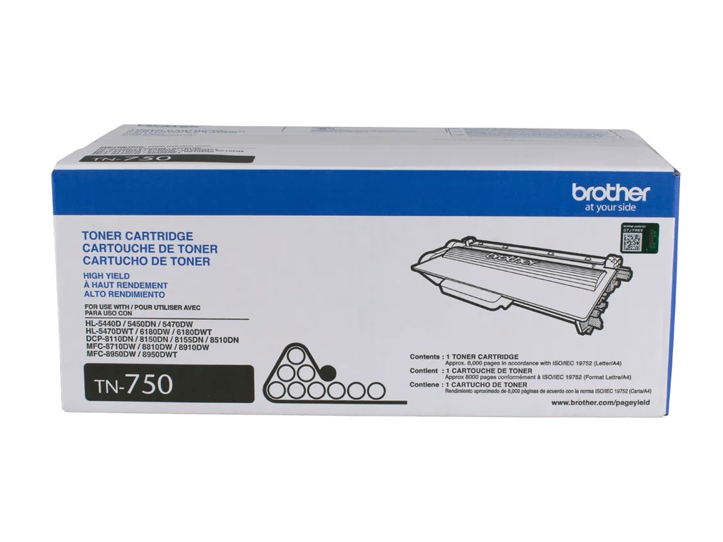 Brother TN750 High-Yield Toner Cartridge (TN750) — genuine Brother original, factory sealed box