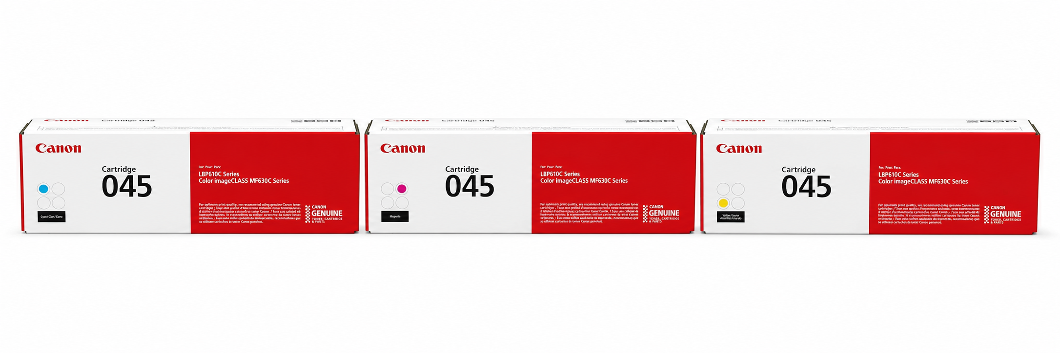 Canon 045 Toner Cartridge CMY 3-Pack (CRG045-CMY) — genuine Canon original, factory sealed box