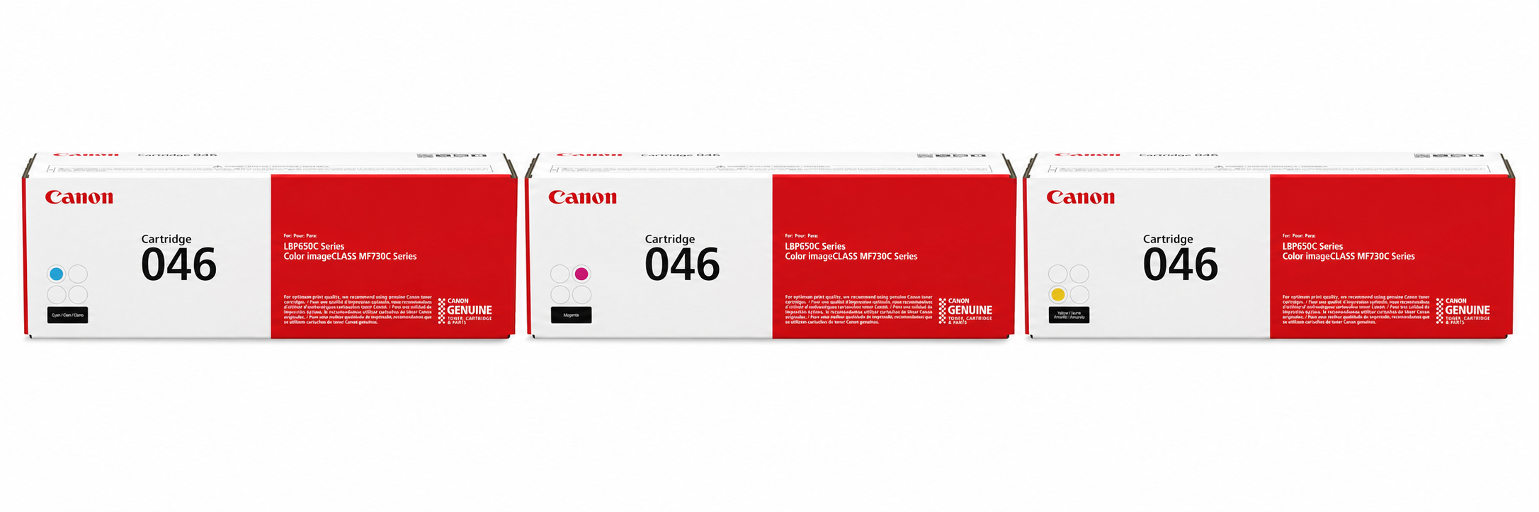 Canon 046 Toner Cartridge CMY 3-Pack (CRG046-CMY) — genuine Canon original, factory sealed box