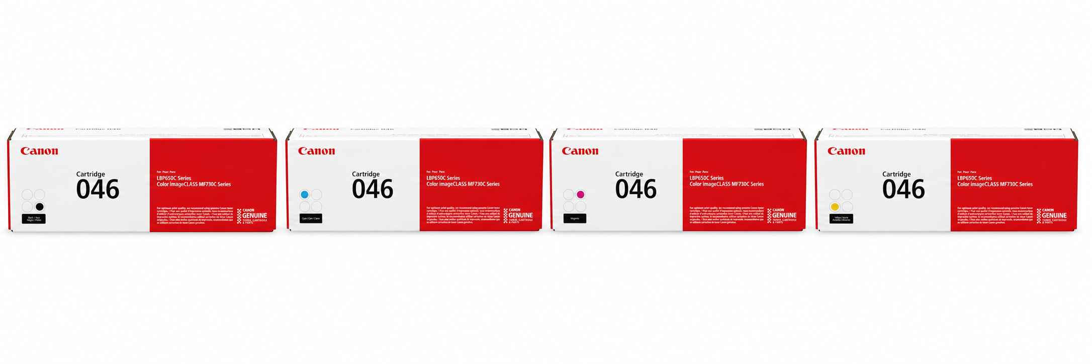 Canon 046 Toner Cartridge CMYK 4-Pack (CRG046-CMYK) — genuine Canon original, factory sealed box