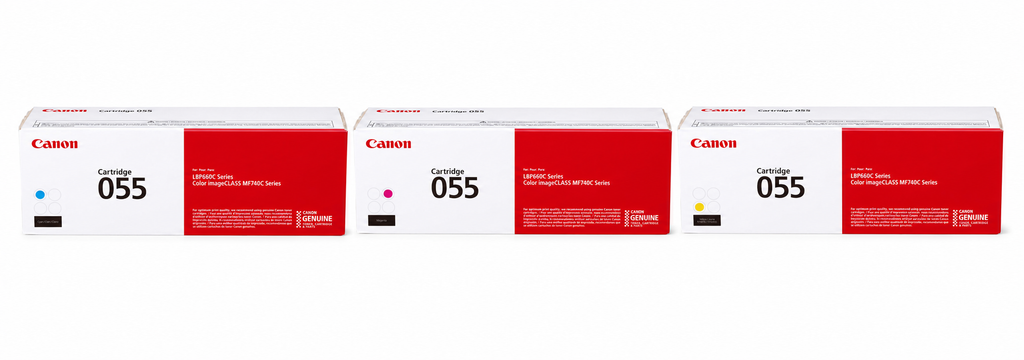 Canon 055 Toner Cartridge CMY 3-Pack (CRG055-CMY) — genuine Canon original, factory sealed box