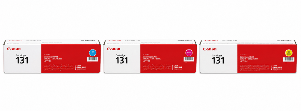 Canon 131 Toner Cartridge CMY 3-Pack (CRG131-CMY) — genuine Canon original, factory sealed box