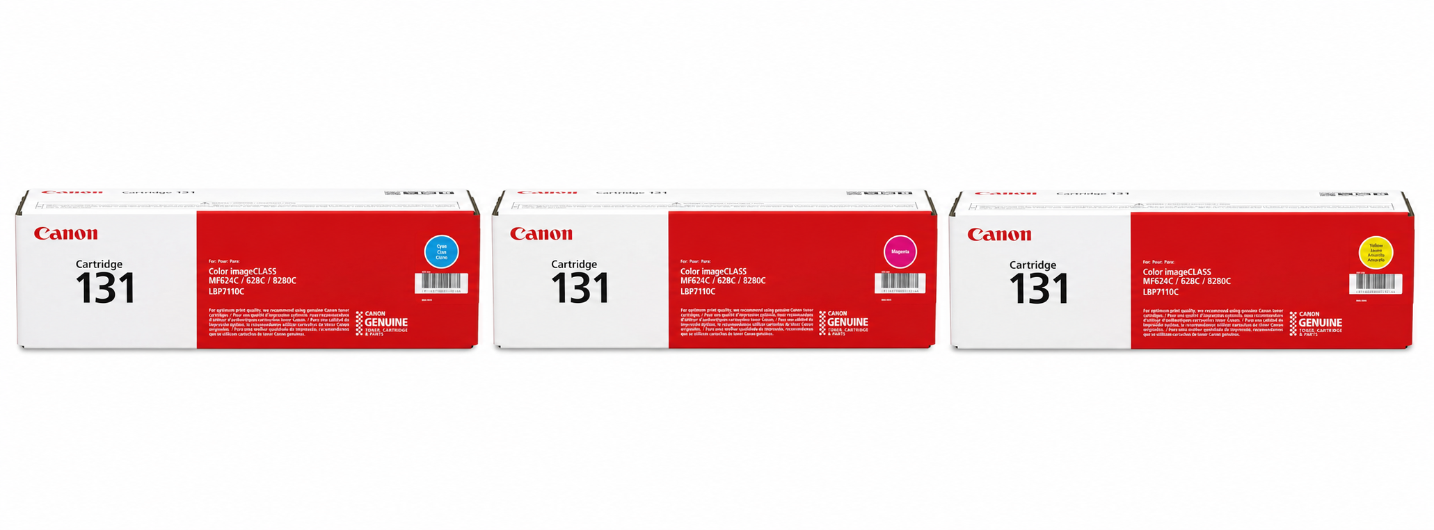 Canon 131 Toner Cartridge CMY 3-Pack (CRG131-CMY) — genuine Canon original, factory sealed box