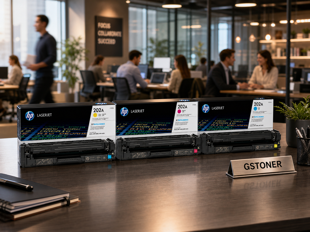 HP 202A Toner Cartridge CMY 3-Pack — GS TONER studio photo