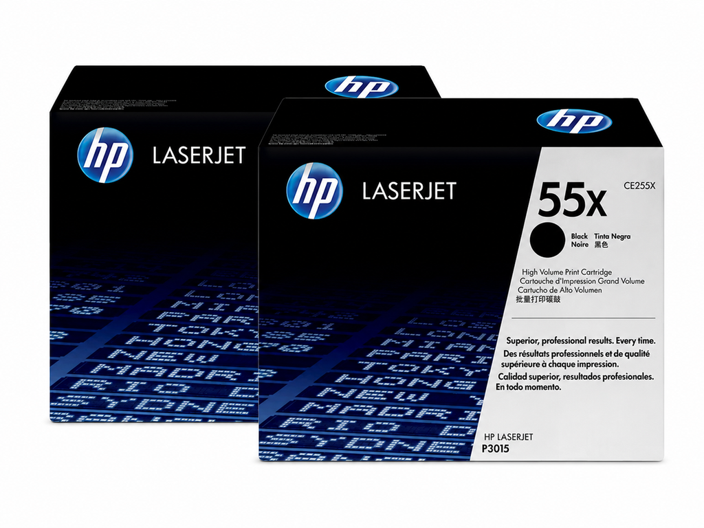 HP 55X Toner Cartridge 2-Pack (HP55X-2PK) — genuine HP original, factory sealed box